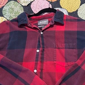 Bonobos Red and Navy Plaid Flannel Shirt size Large